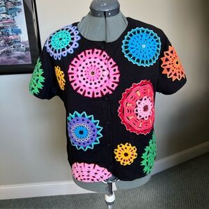 Michael Simon M L Flower Embroidered Sweater Cardigan easter mothers day gift